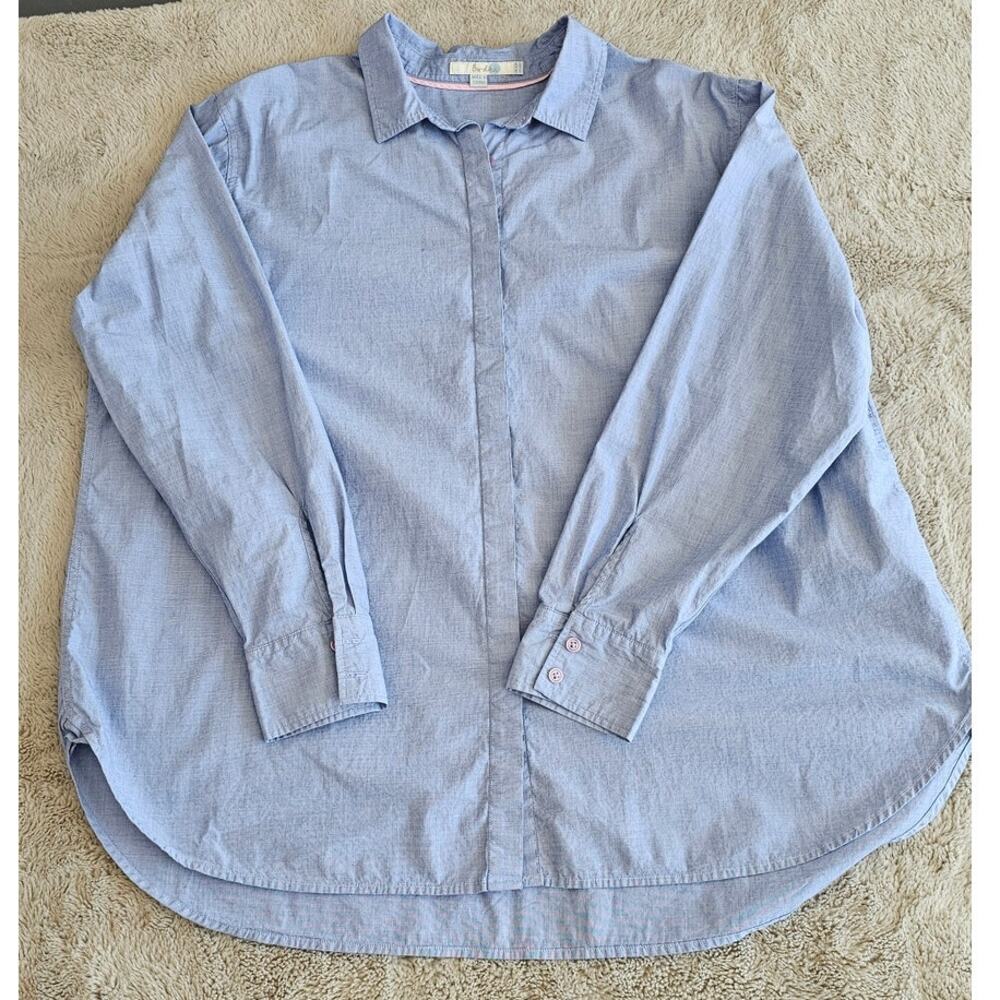 Boden Button Up Shirt Blue White Boyfriend 100% Cotton Women's Sz 18R - Picture 1 of 7